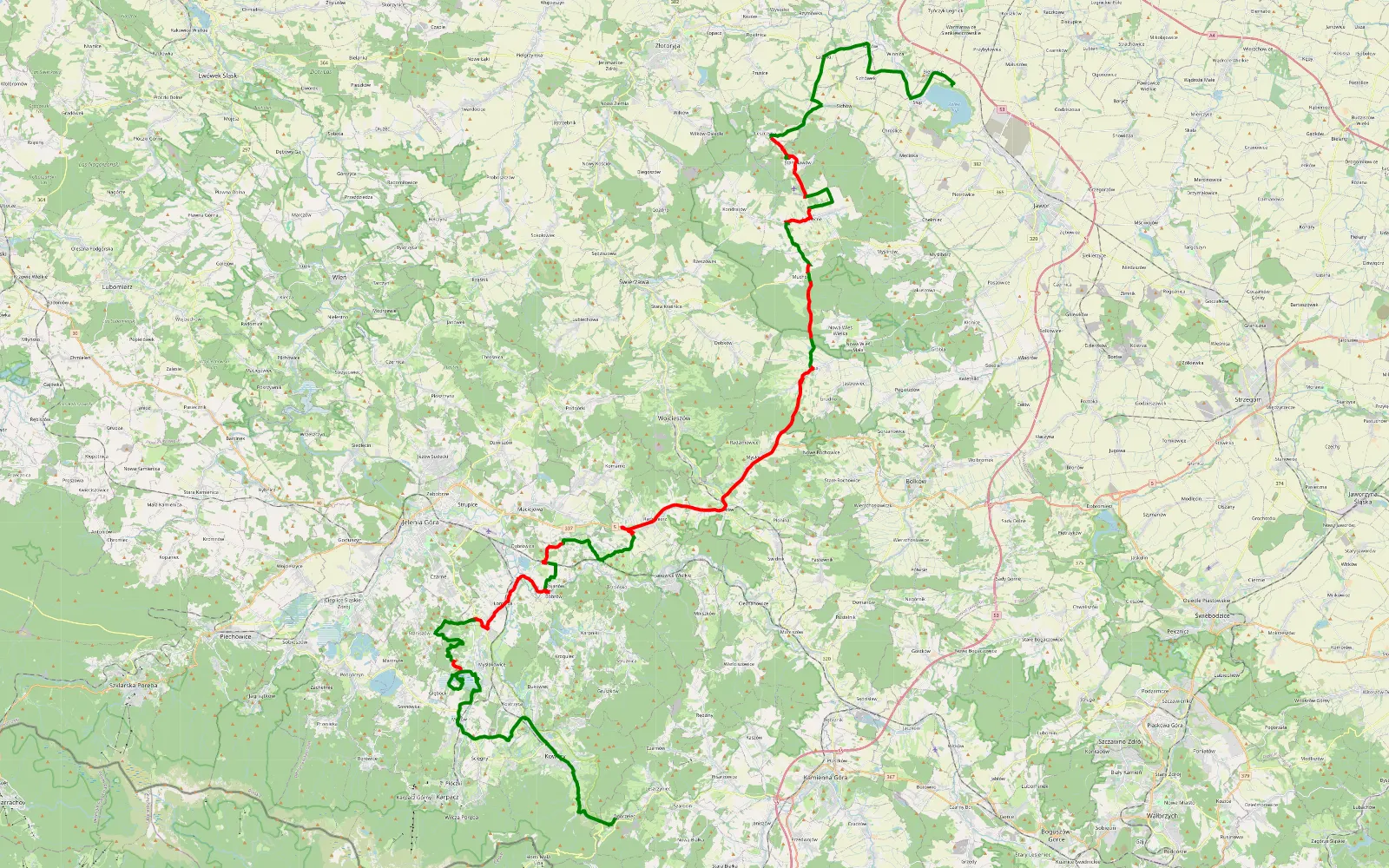 Map of Zalew Słup - Ogorzelec - 65.2 km offroad trail, Karkonosze County