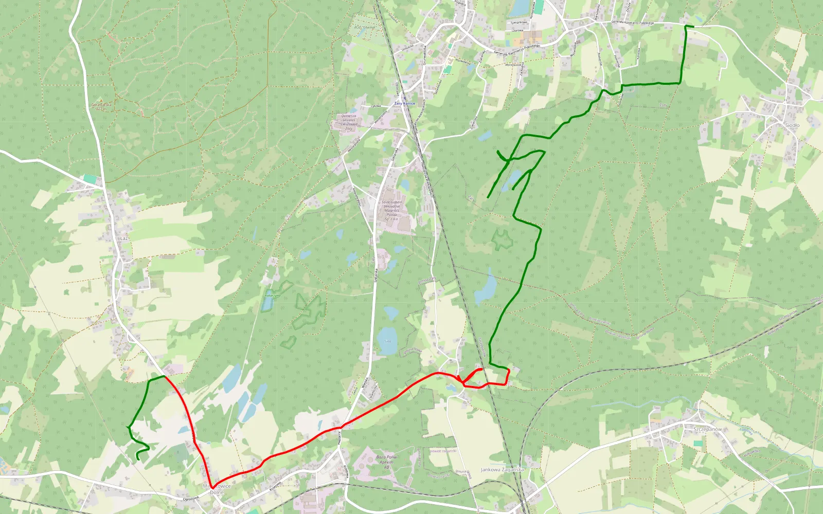 Map of Mirostowice Dolne - Siodło - 11.8 km offroad trail, Żary County