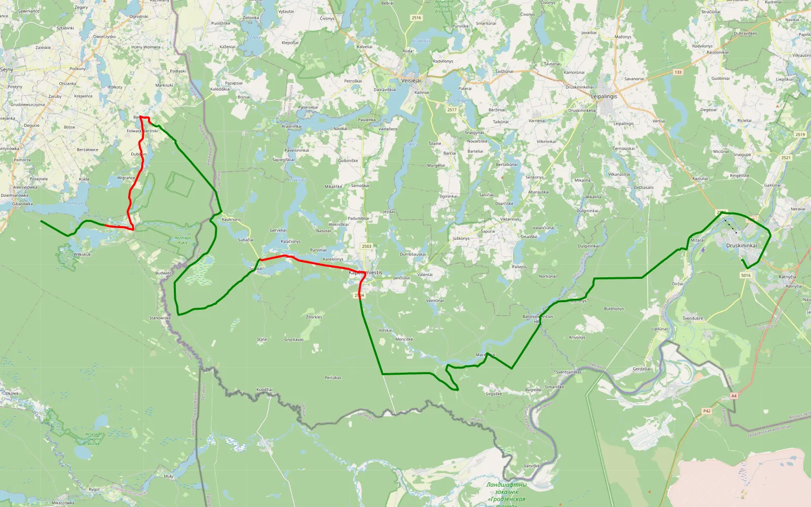 Mapa trasy Giby - Druskininkai - 66.9 km trasy offroad, Lazdijų rajono savivaldybė