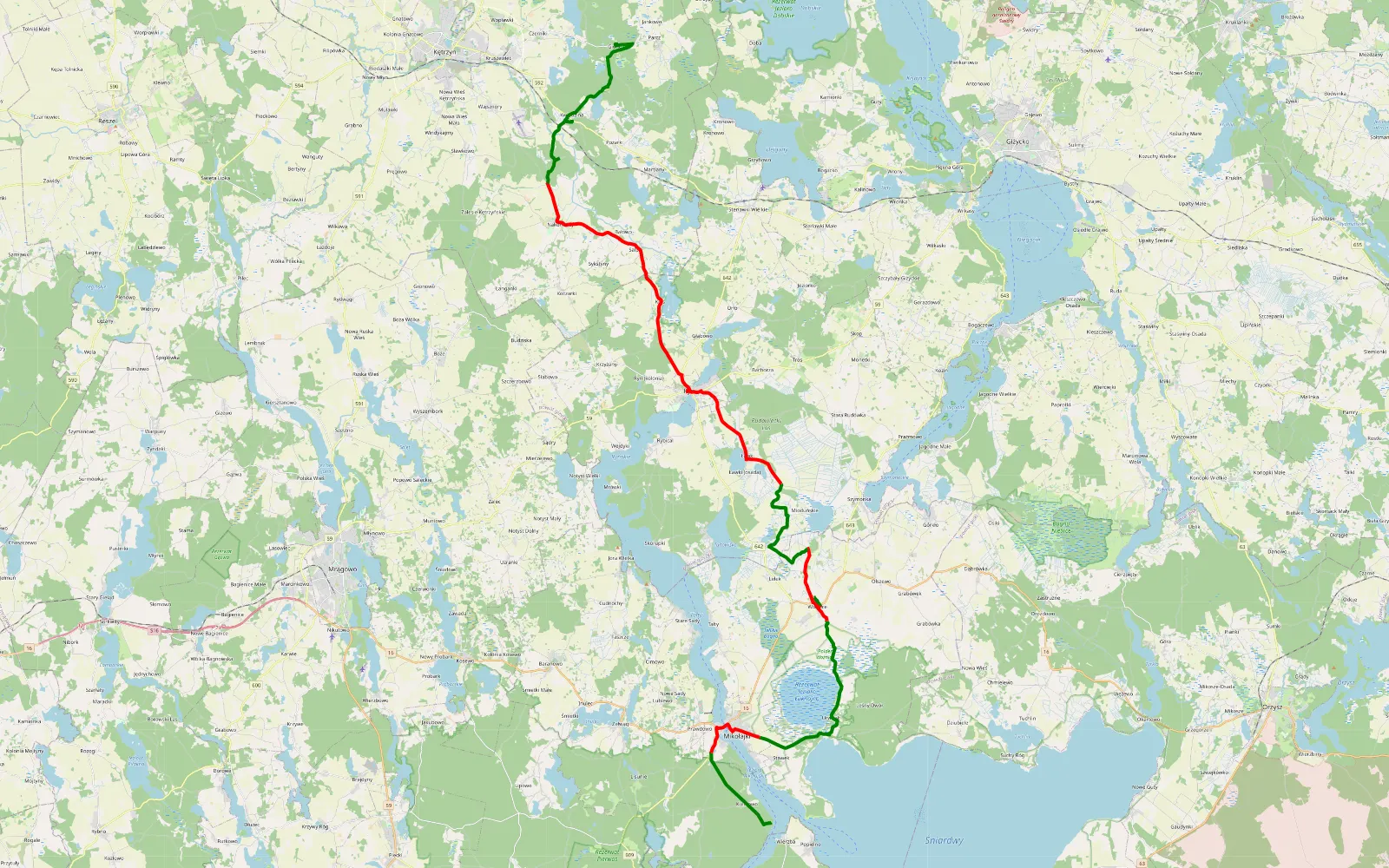 Map of Masury-Poland Backcountry Wierzba - Gierłoż - 52 km offroad trail, Mrągowo County