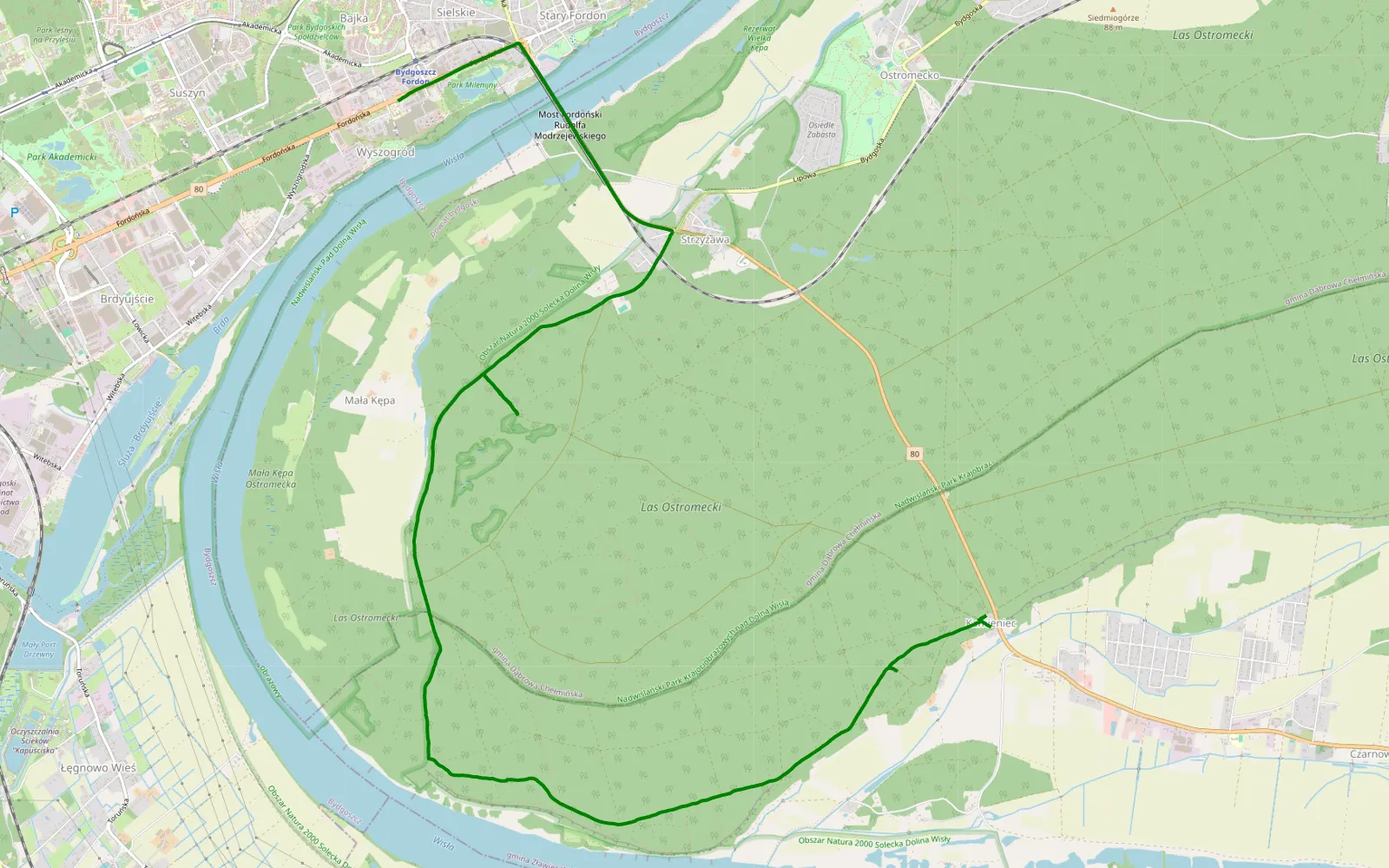 Map of Fordon - Czarnowo Emil - 9.8 km offroad trail, Toruń County