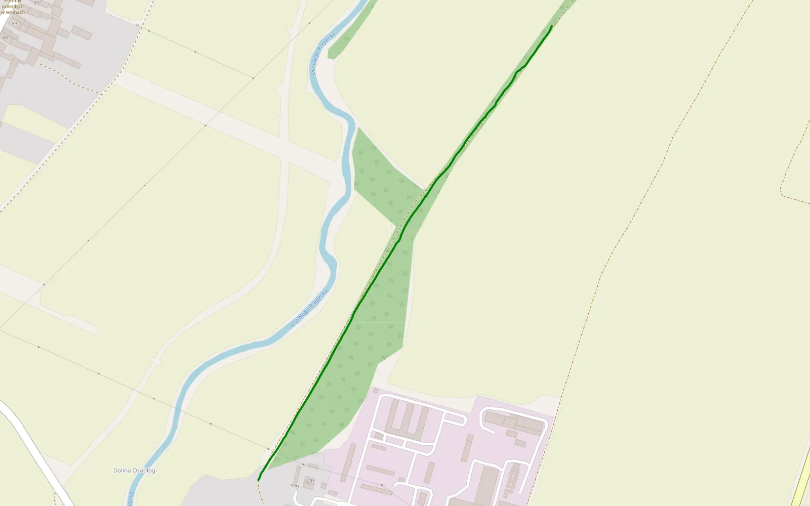 Mapa trasy Rzepcze - Kierpień - 0.9 km trasy offroad, Powiat Prudnicki