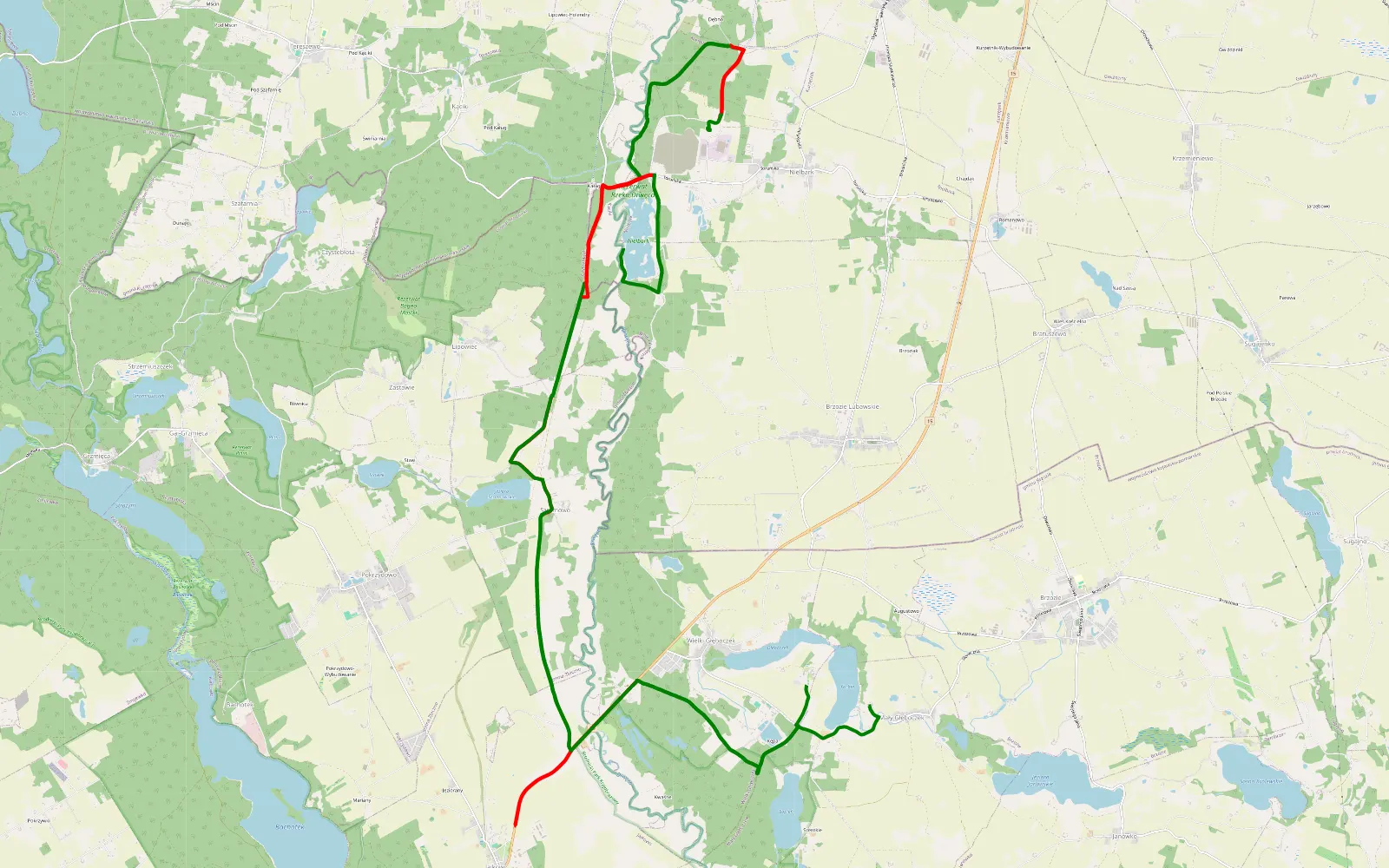 Map of Wielki Głęboczek - Mały Głęboczek - 35.3 km offroad trail, Brodnica County