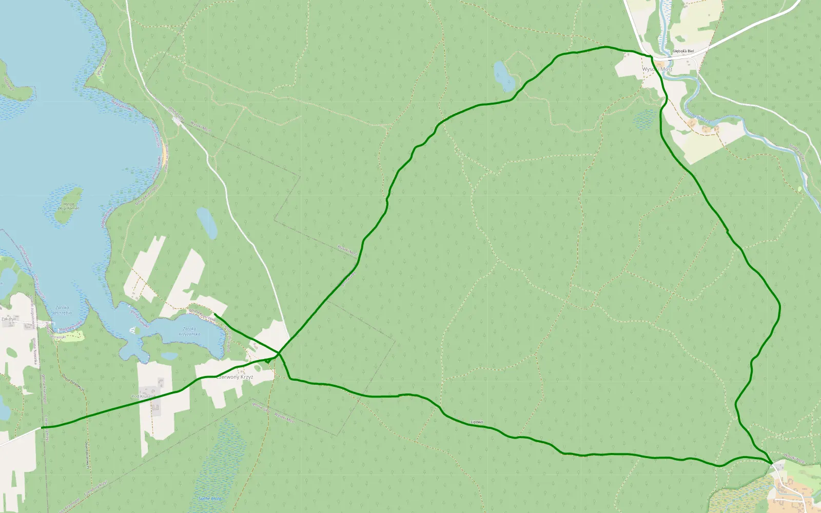 Mapa trasy Czerwony Krzyź - Zakąty - 14.6 km trasy offroad, Powiat Sejneński