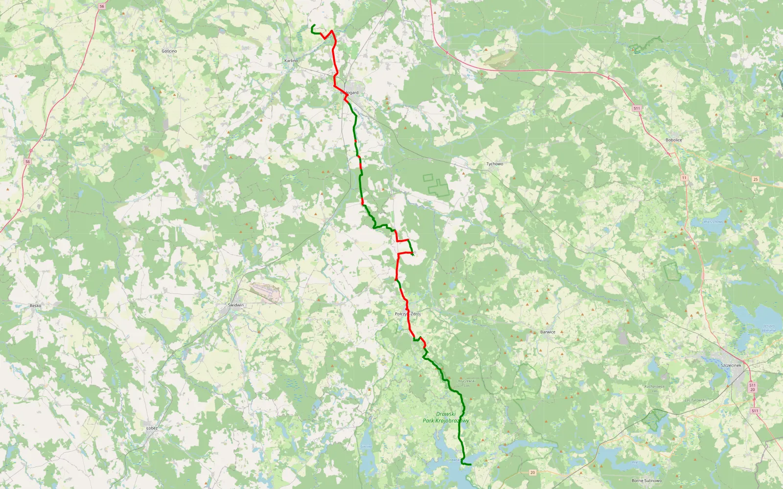 Mapa trasy Świemino - Nowe Drawsko - 57.9 km trasy offroad, Powiat Świdwiński