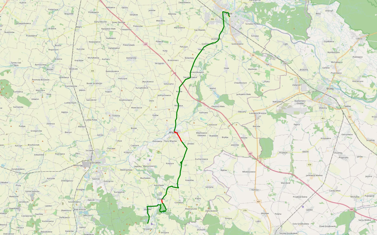 Map of Oława - Skałki Goethego - 19.4 km offroad trail, Strzelin County