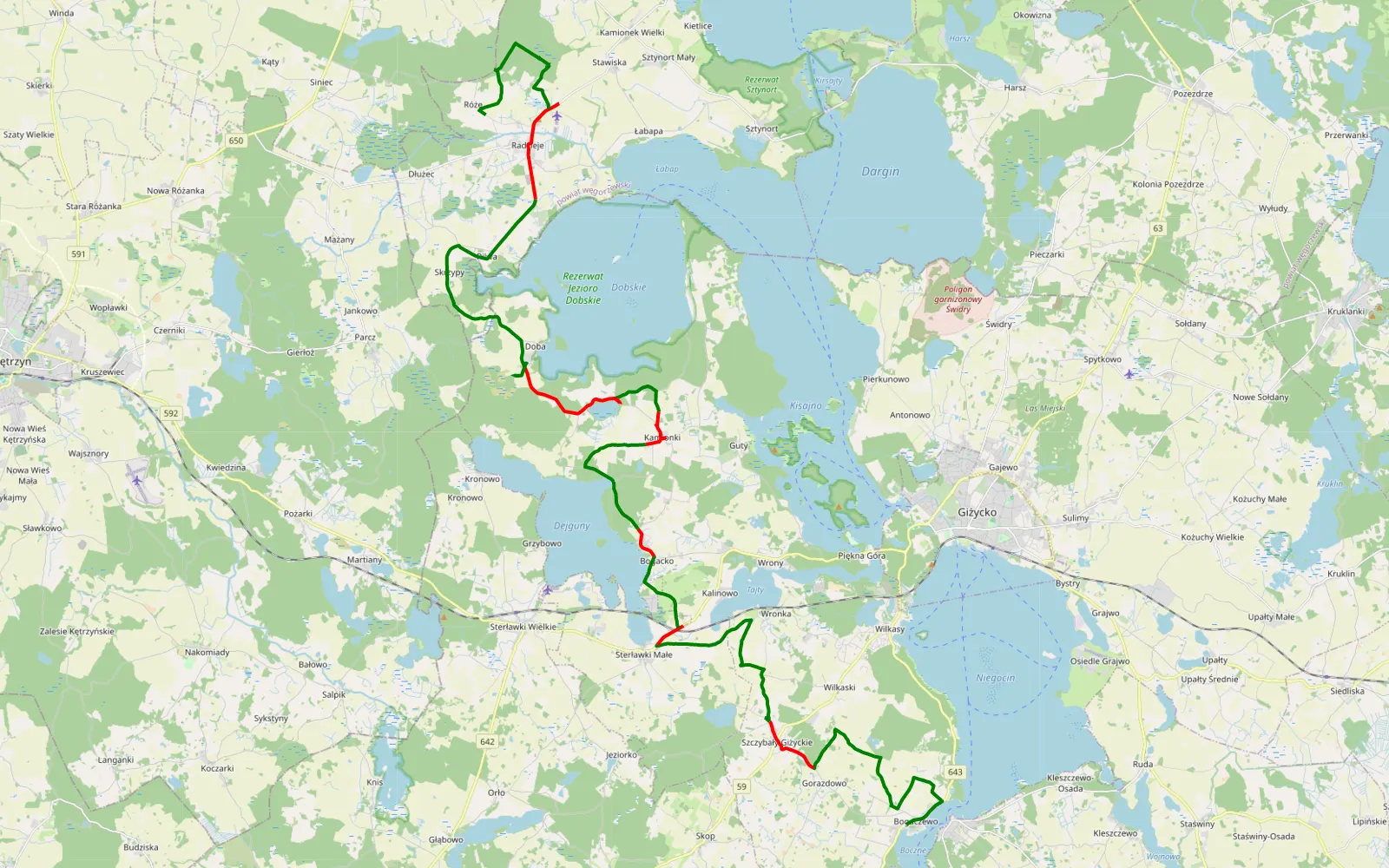Map of Bogaczewo - Kwatera wojenna bunkier Hansa Lammersa Ruiny Bunker - Roże - 48.6 km offroad trail, Giżycko County