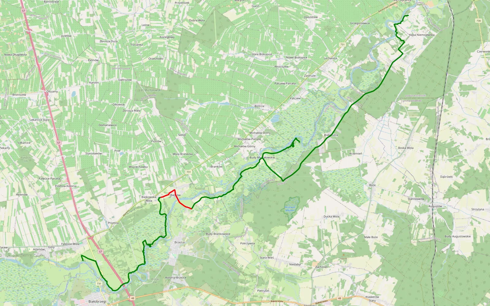 Map of M.O.R.G. brzegiem Pilicy 3/3 - 24.4 km offroad trail, Białobrzegi County