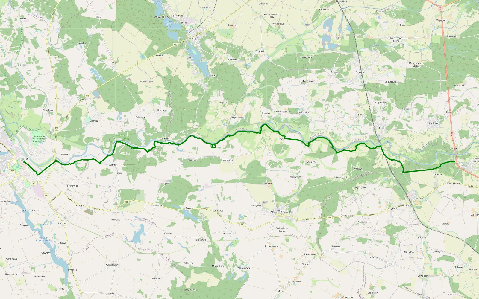 Mapa trasy Śrem - Nowe Miasto - 20.1 km trasy offroad, Powiat Śremski