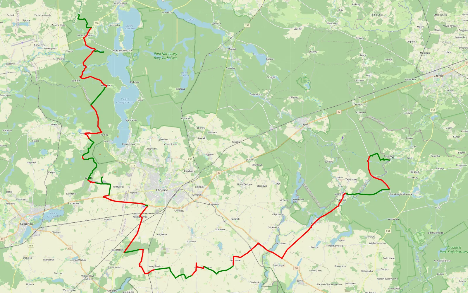 Mapa trasy Sepiot / Swornegacie - Fojutowo - 88.9 km trasy offroad, Powiat Chojnicki