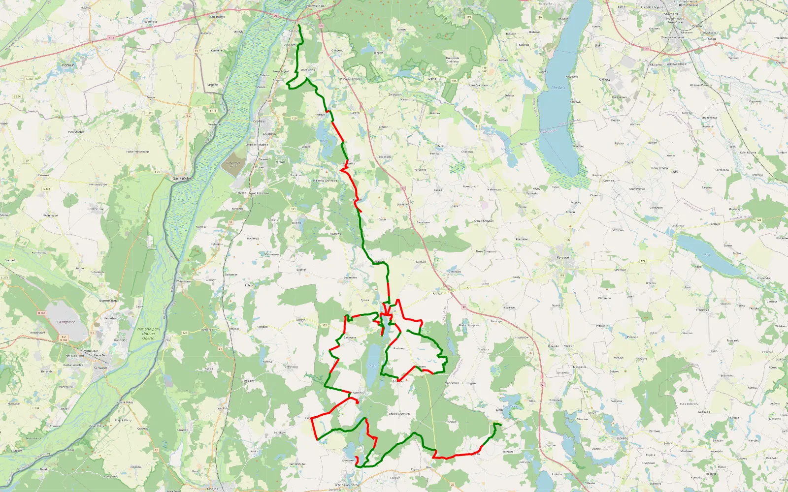 Map of Radziszewo - Załęże - 124.8 km offroad trail, Gryfino County