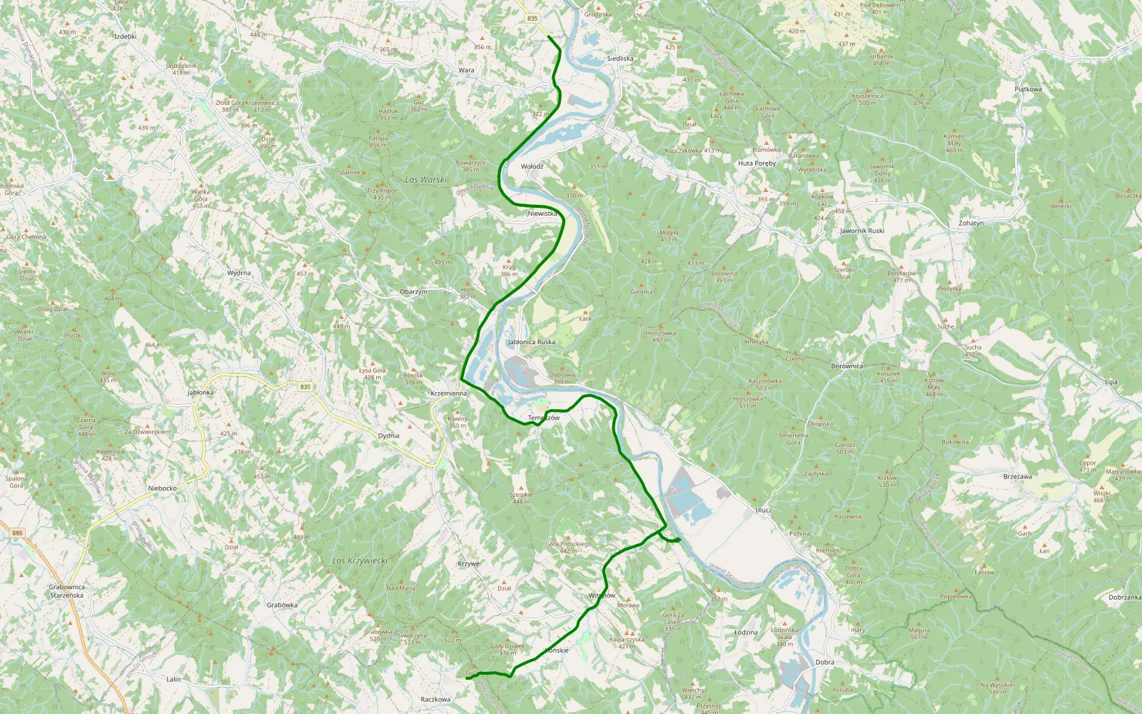 Mapa trasy Raczkowa - Siedliska - 0.5 km trasy offroad, Powiat Brzozowski