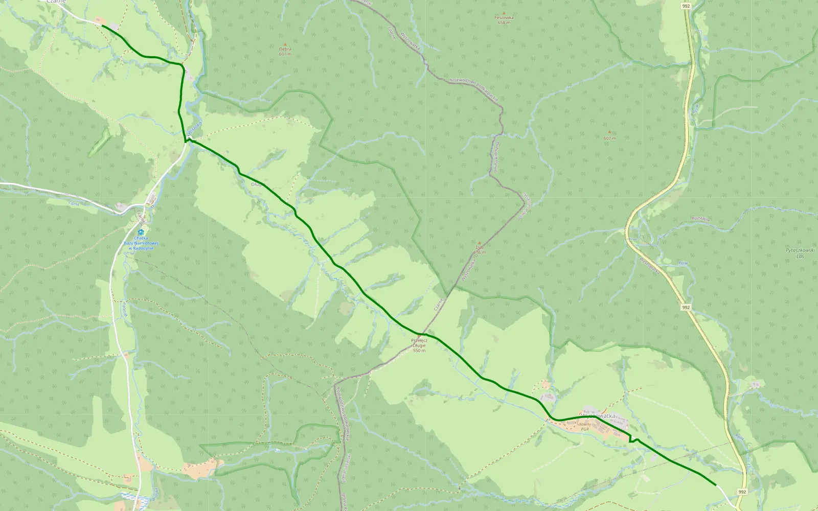 Map of Czarne - Wyszowatka - 3.6 km offroad trail, Gorlice County