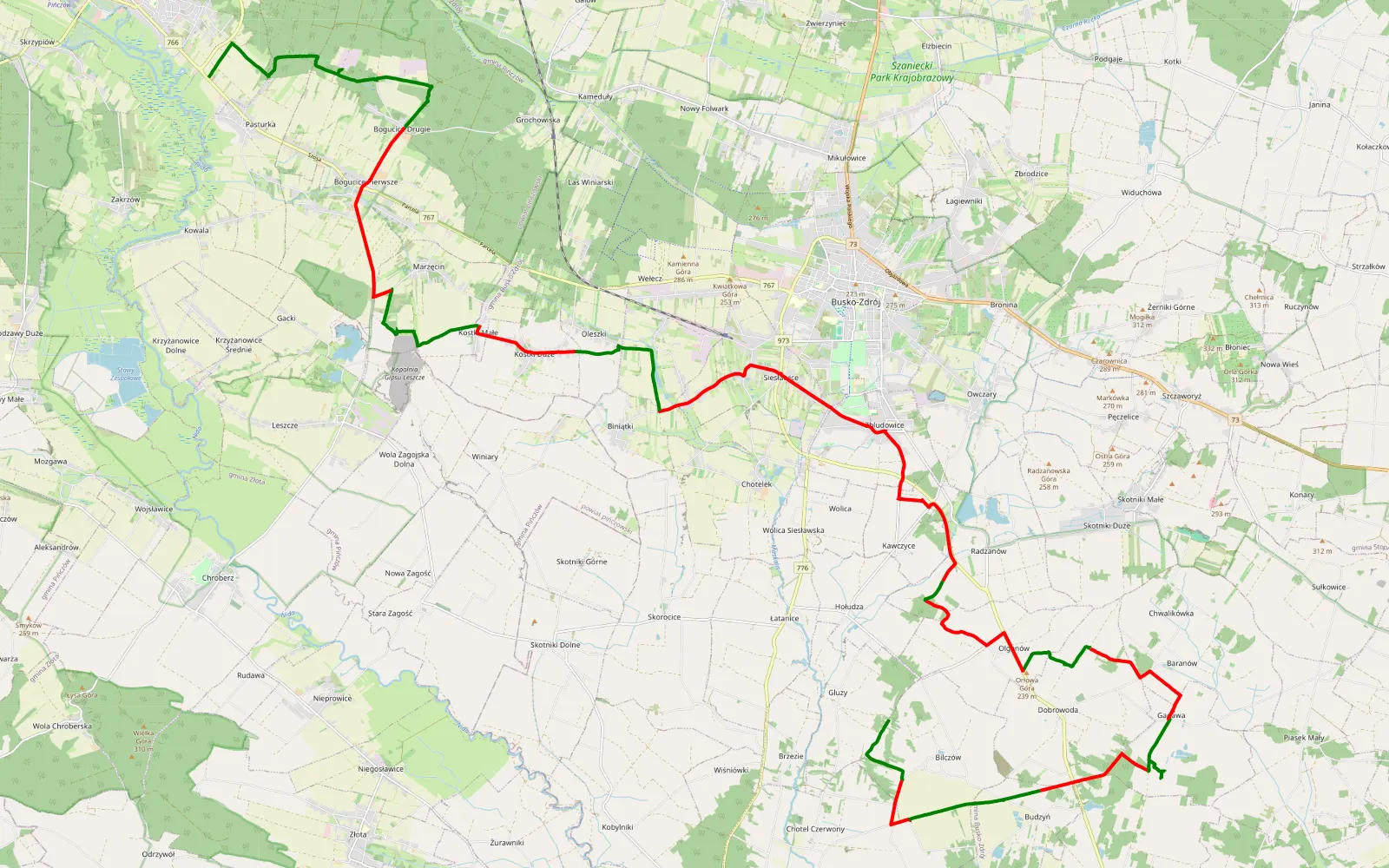 Map of Gluzy - Pasturka - 43.6 km offroad trail, Busko County