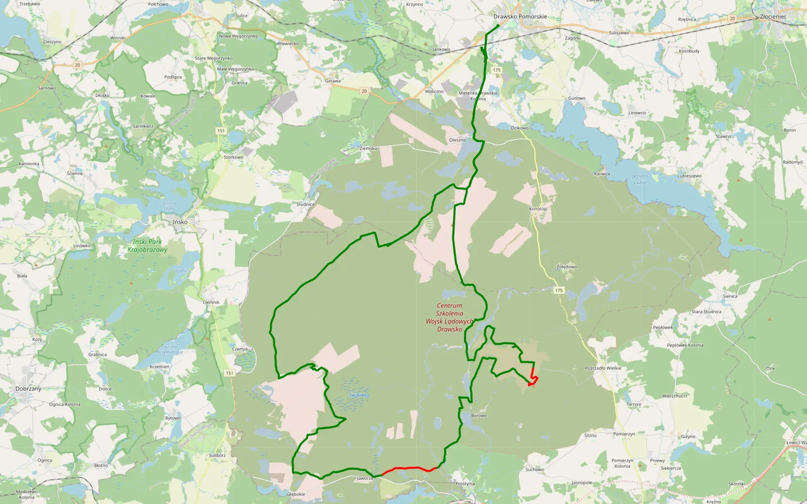 Mapa trasy Polaris Camp 11 - jazda nocna - 65.9 km trasy offroad, Powiat Drawski