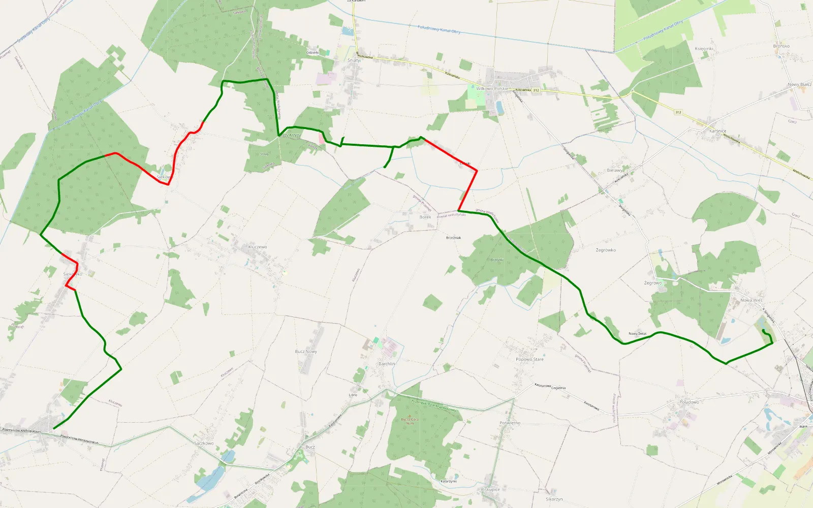 Mapa trasy Nowa Wieś - Przedmieście - 25.1 km trasy offroad, Powiat Wolsztyński