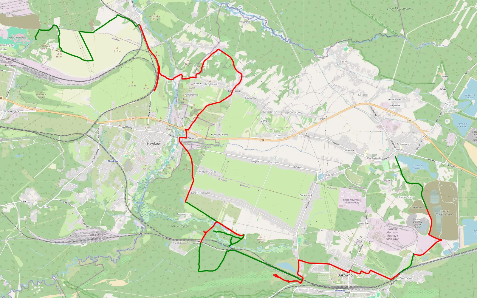 Map of Strzemieszyce Małe - Dąbrówka — 36.2 km offroad trail, Olkusz County
