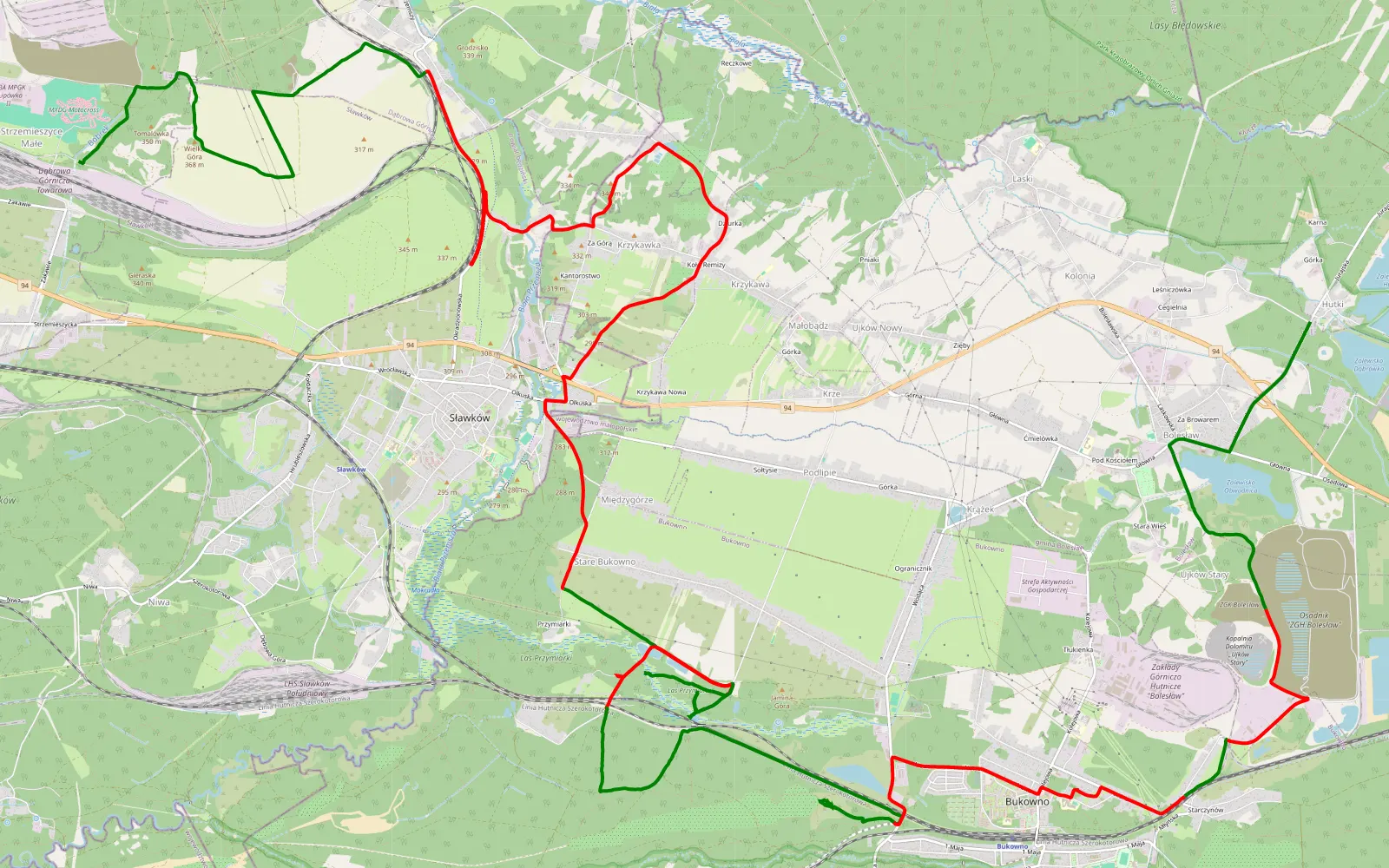 Mapa trasy Strzemieszyce Małe - Dąbrówka - 36.2 km trasy offroad, Powiat Olkuski
