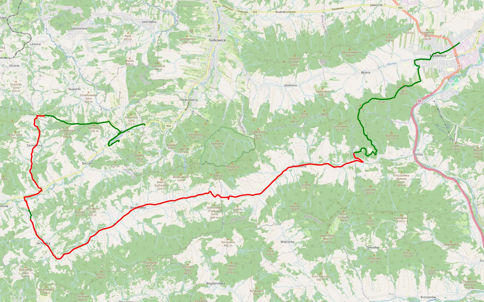 Mapa trasy Kamilem - 36.9 km trasy offroad, Powiat Suski