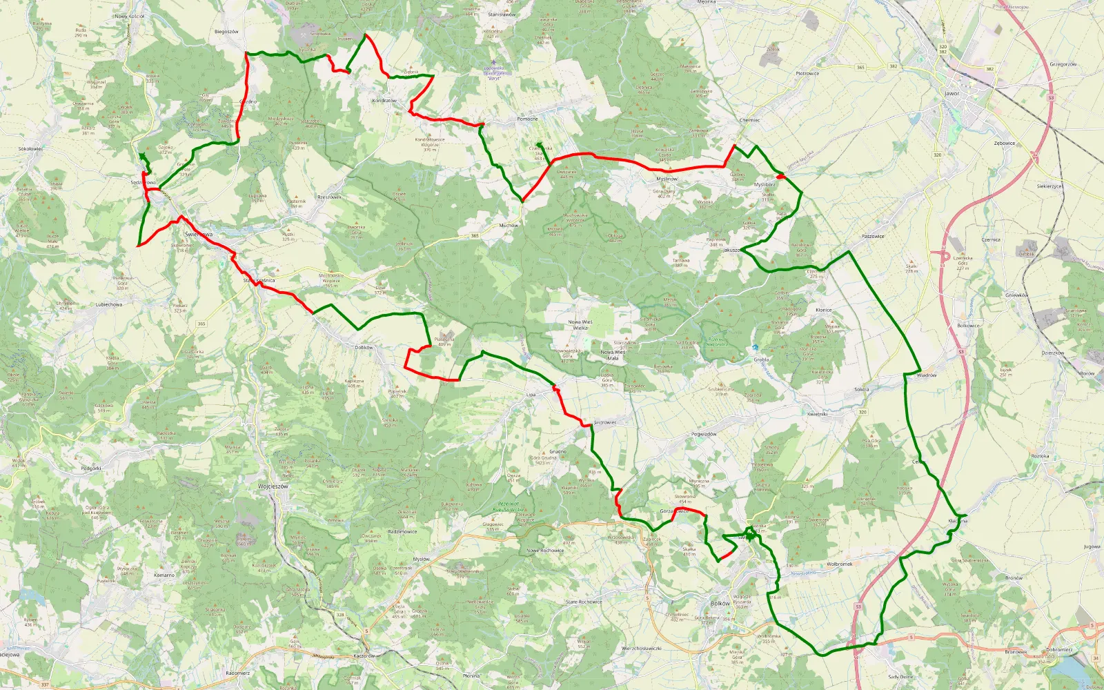Map of W krainie wygasłych wulkanów - 71.5 km offroad trail, Jawor County