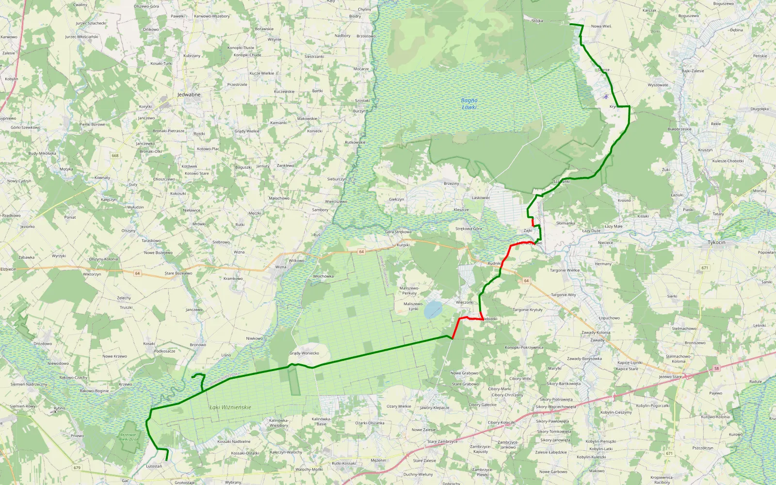Map of Koty - Nowa Wieś - 48.6 km offroad trail, Białystok County