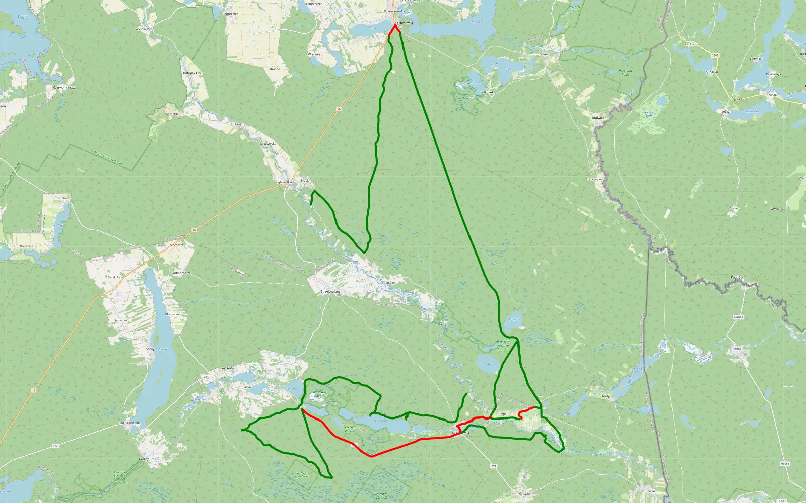 Mapa trasy Milaszóka - Frącki - 78.6 km trasy offroad, Powiat Augustowski