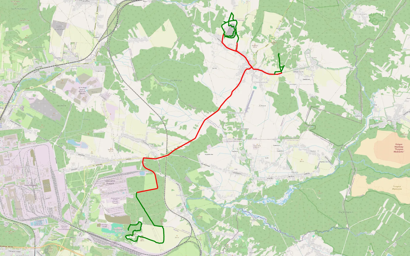 Map of Strzemieszyce Wielkie - Skałbania — 29.8 km offroad trail, Zawiercie County