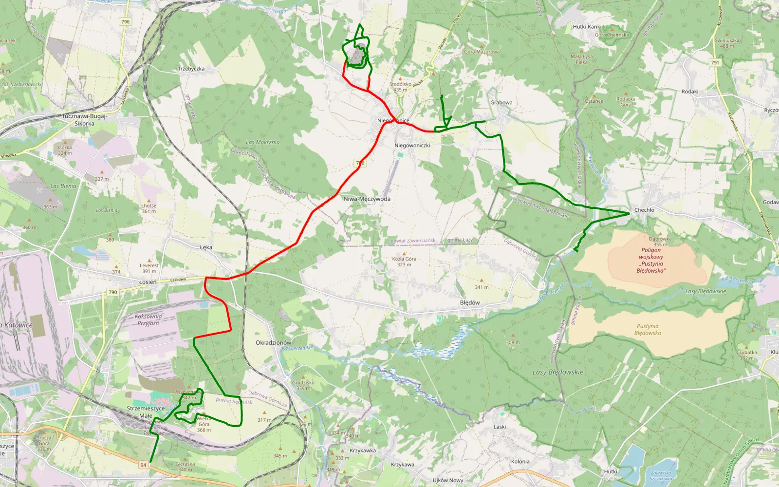 Mapa trasy Strzemieszyce Wielkie - Skałbania - 29.8 km trasy offroad, Powiat Zawierciański