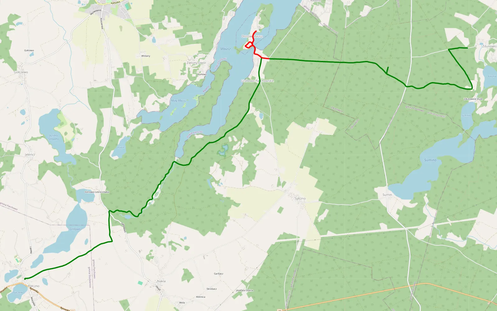 Map of Pólczno - Zdunowice Małe - 15.3 km offroad trail, Bytów County