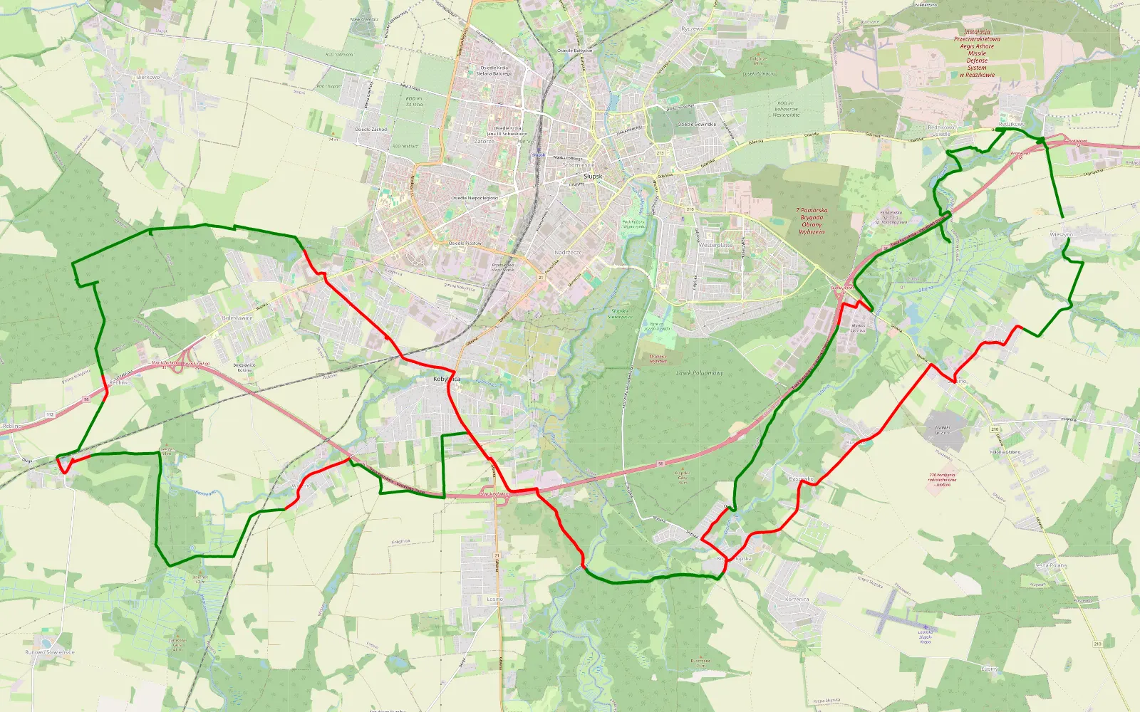 Map of Wieszyno - 48.1 km offroad trail, Słupsk County