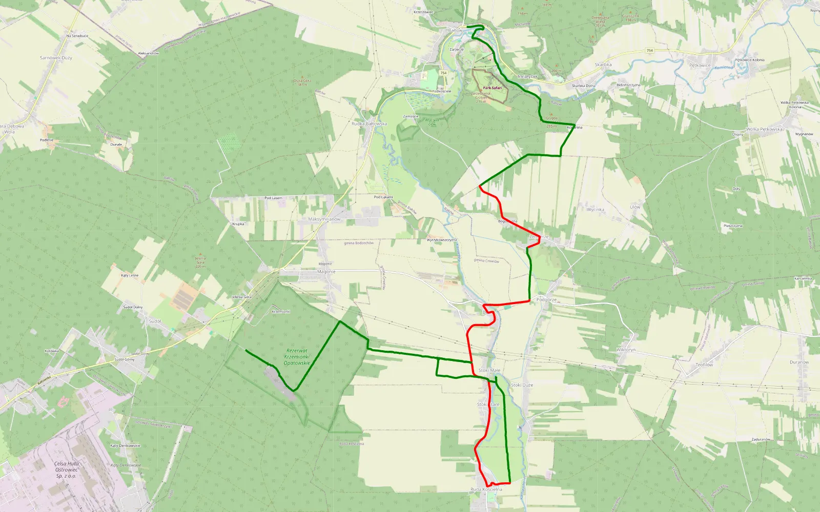 Map of Krzemionki - Bałtów - 21.6 km offroad trail, Ostrowiec County