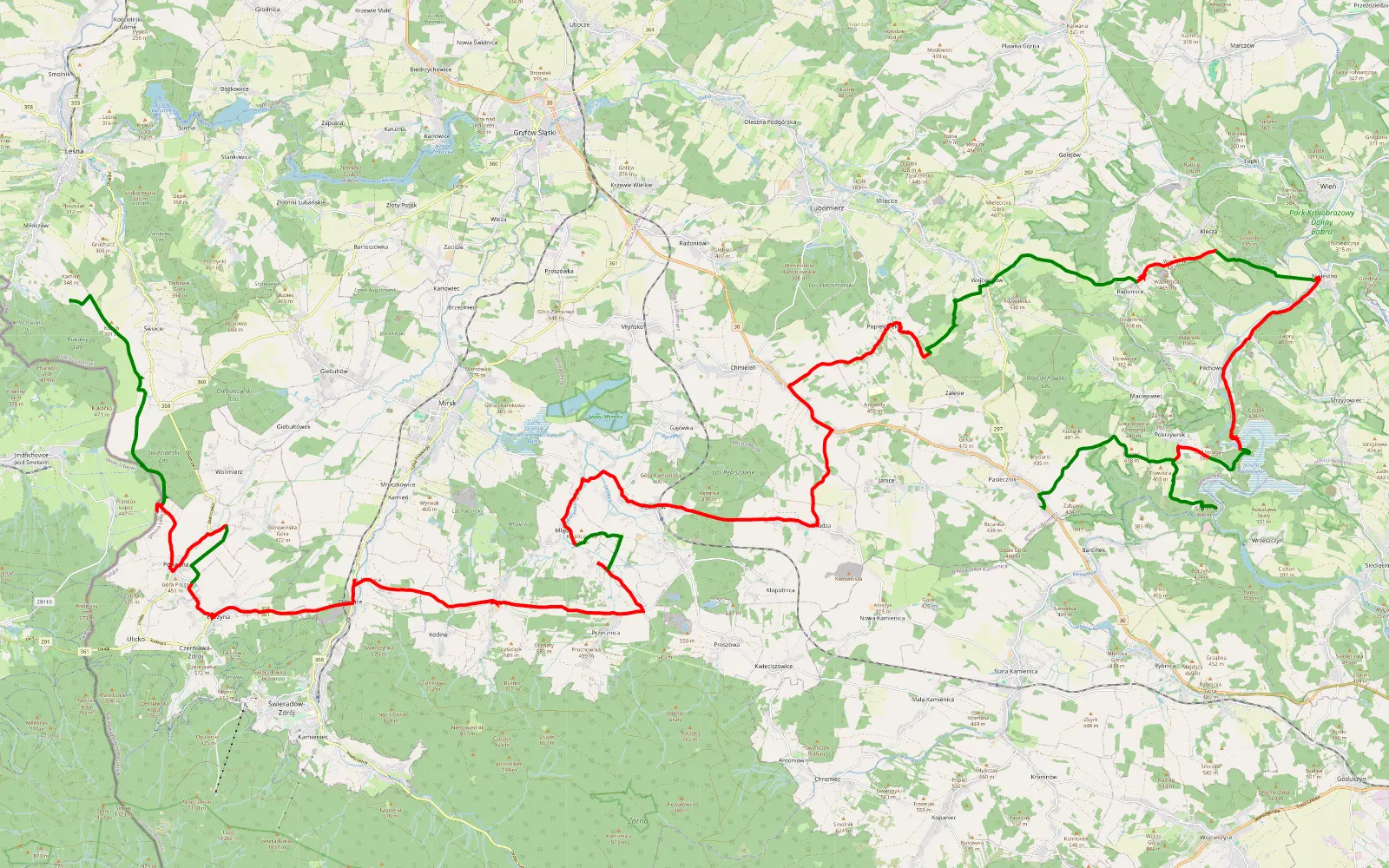 Mapa trasy Miłoszów - Pasiecznik Roadbook - 66.8 km trasy offroad, Powiat Lwówecki