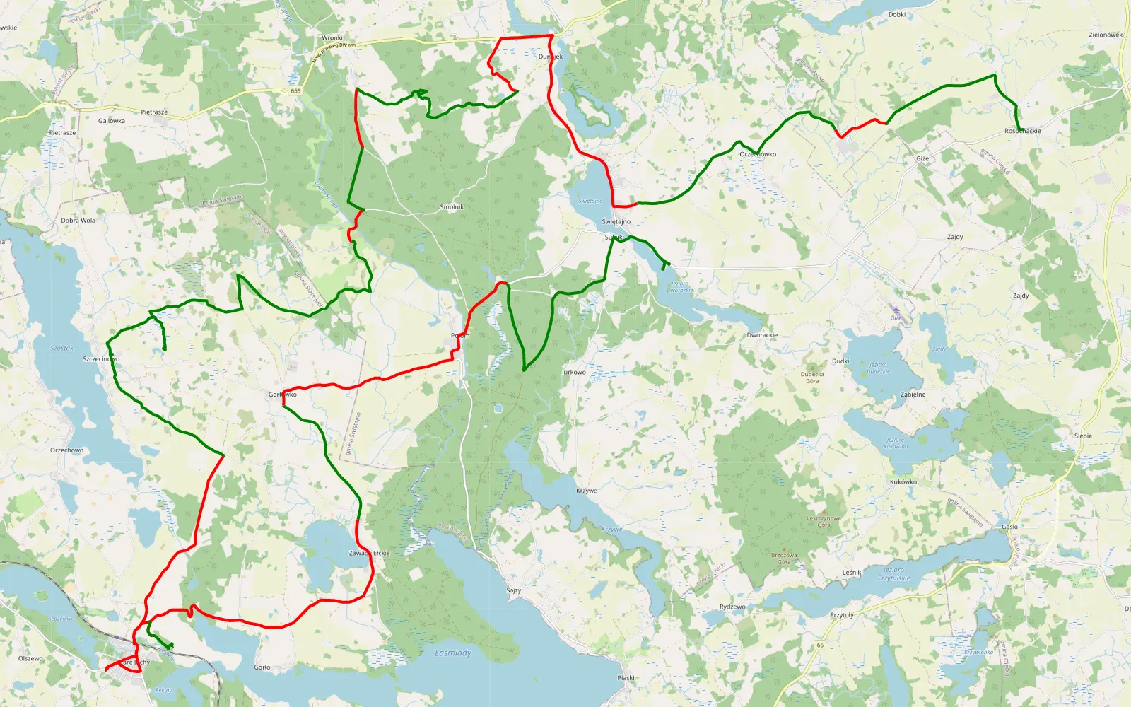 Mapa trasy Rosochackie - - 66.1 km trasy offroad, Powiat Olecki