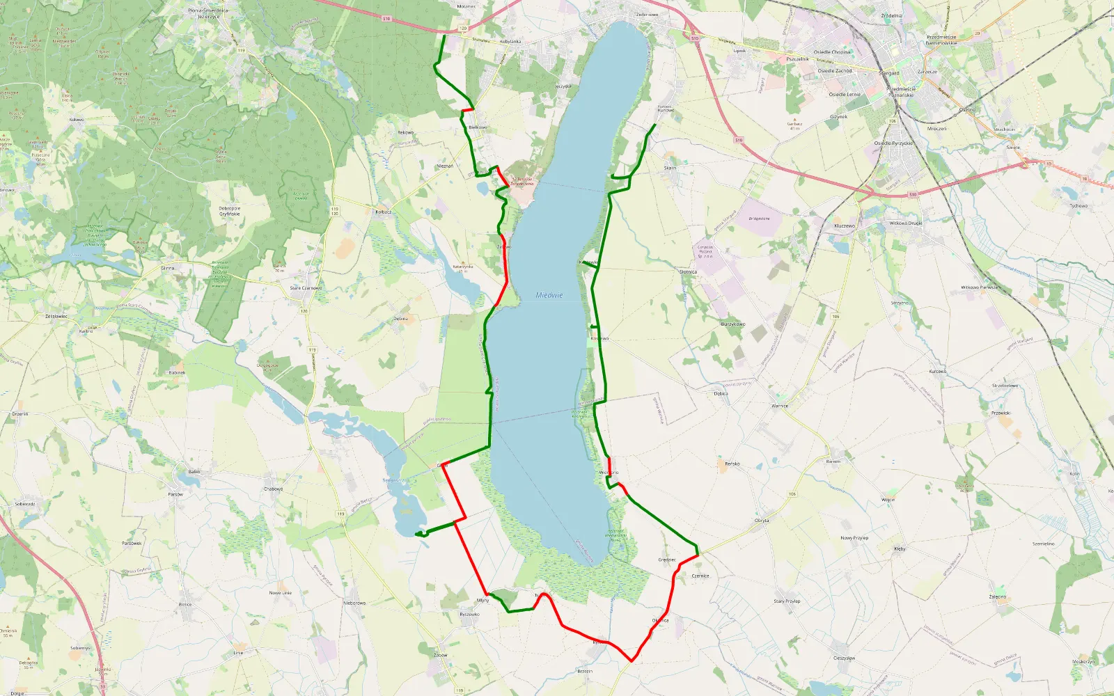 Map of Kobylanka - Kunowo (Naokoło Miedwia) - 40.8 km offroad trail, Pyrzyce County