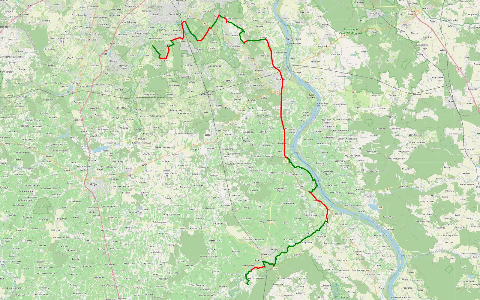 Map of BILAK Bogatki - Kępa Niemojewska - wzdłuż Wisły i Pilicy - 74.7 km offroad trail, Piaseczno County