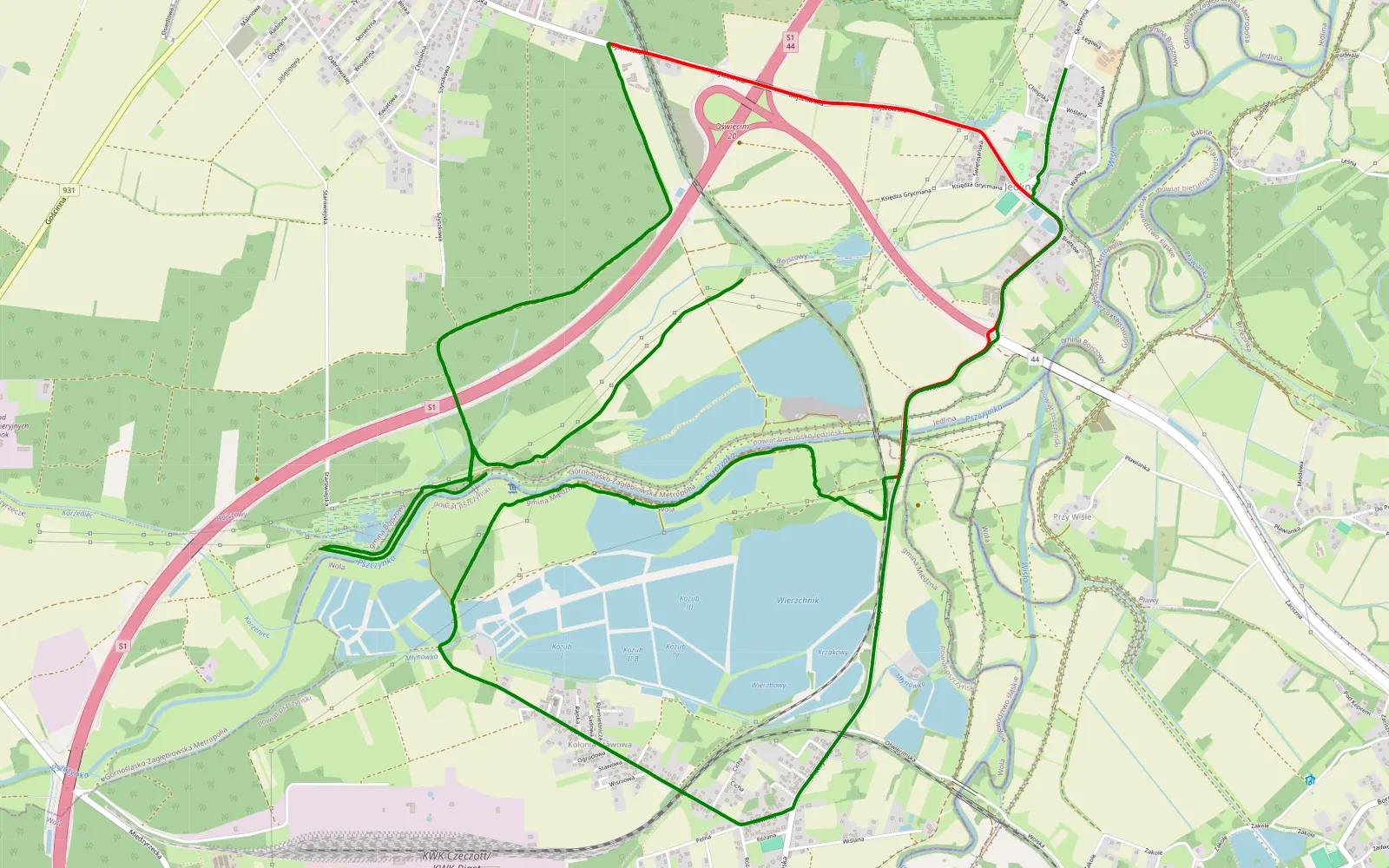 Mapa trasy Jedlina - 11.4 km trasy offroad, Powiat Bieruńsko-lędziński