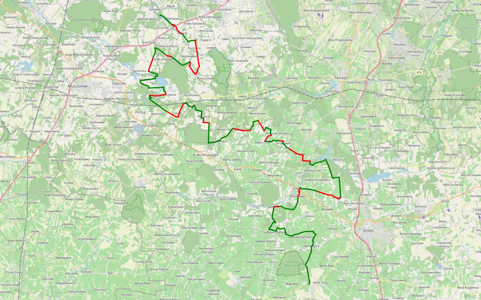 Map of Bieniewice - Parcele Starowiejskie - 61.4 km offroad trail, Grójec County