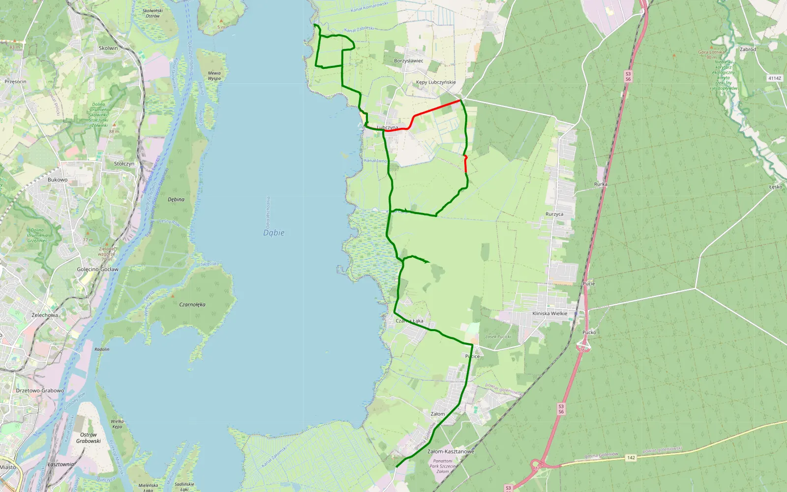 Mapa trasy 4x4 Bagno - 15 km trasy offroad, Powiat Goleniowski