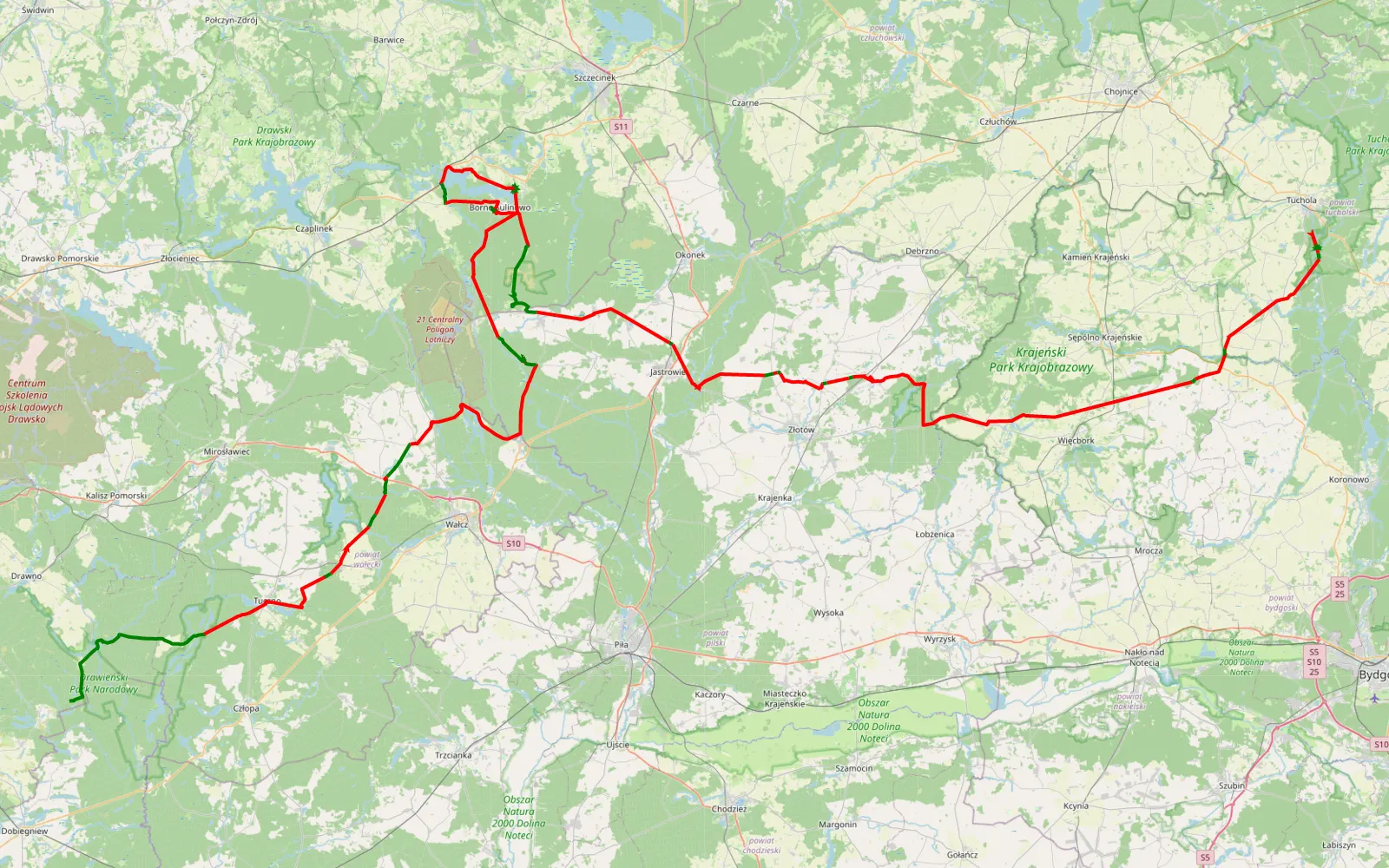 Map of Whatever - 249.8 km offroad trail, Złotów County