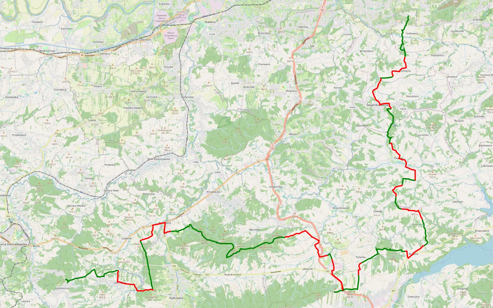 Map of Z Lanckorony do Krakowa - 51.2 km offroad trail, Myślenice County