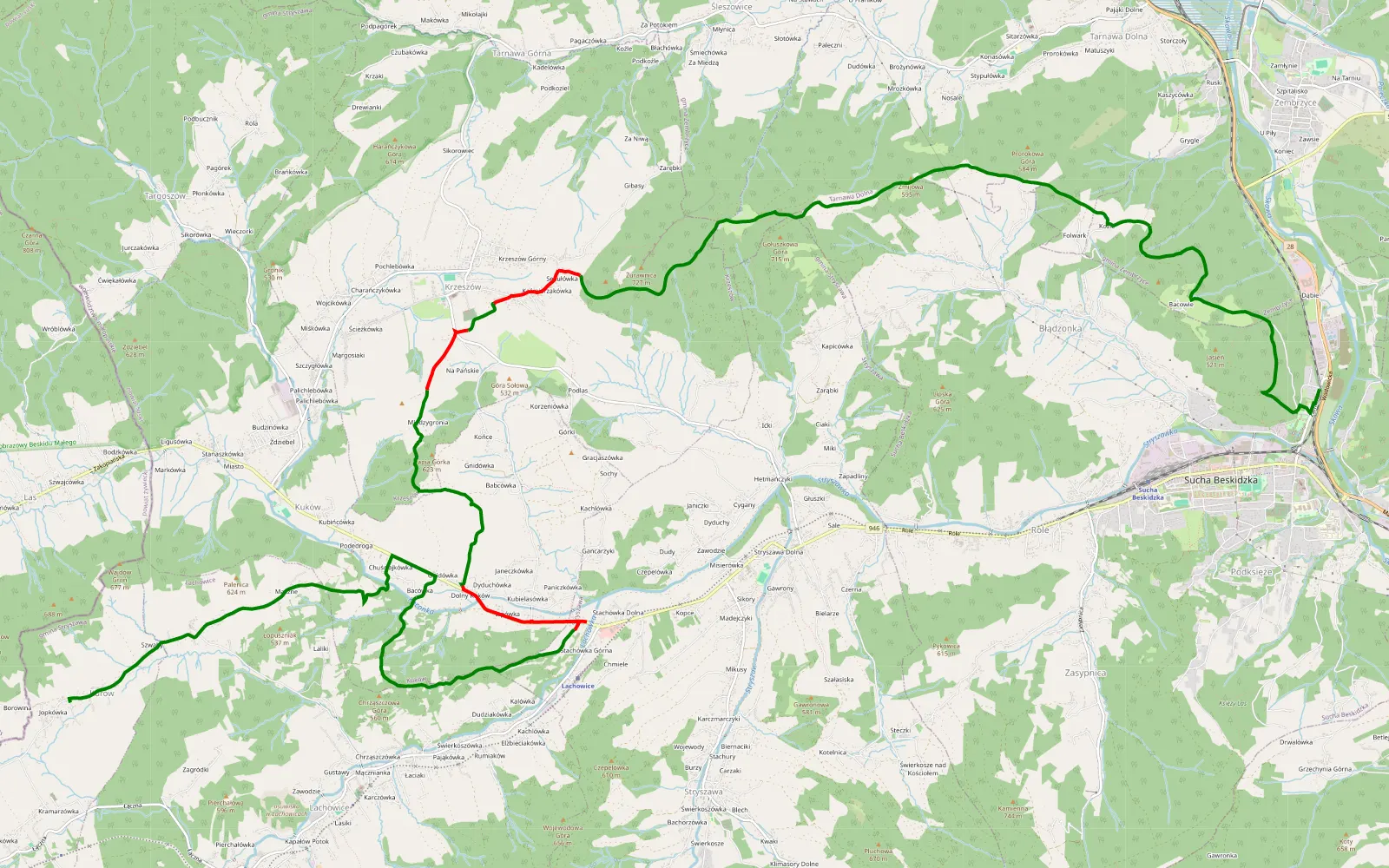 Map of Niedzielna przejażdżka z dziećmi - 17.3 km offroad trail, Sucha County