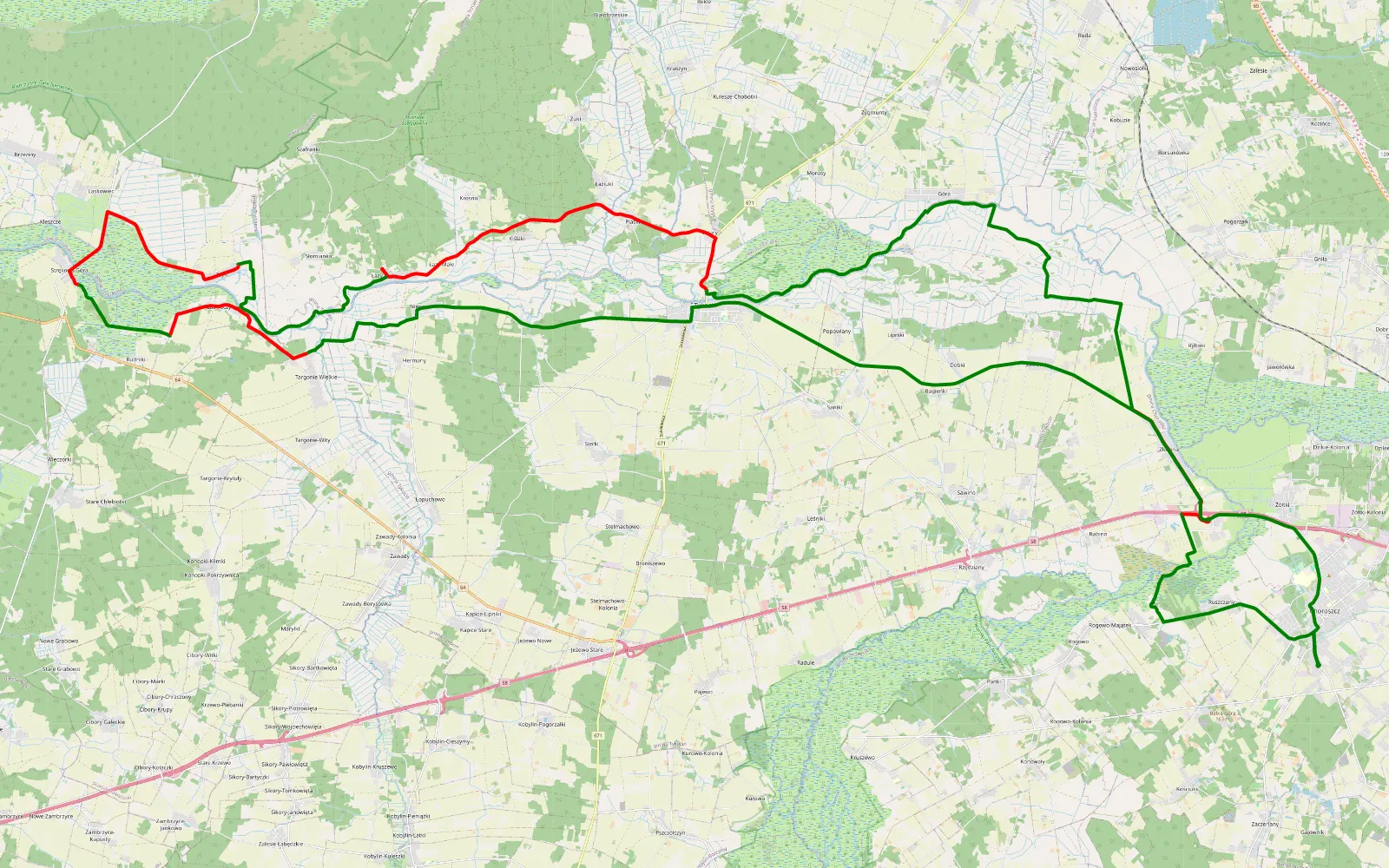 Mapa trasy Narew - 54.8 km trasy offroad, Powiat Białostocki