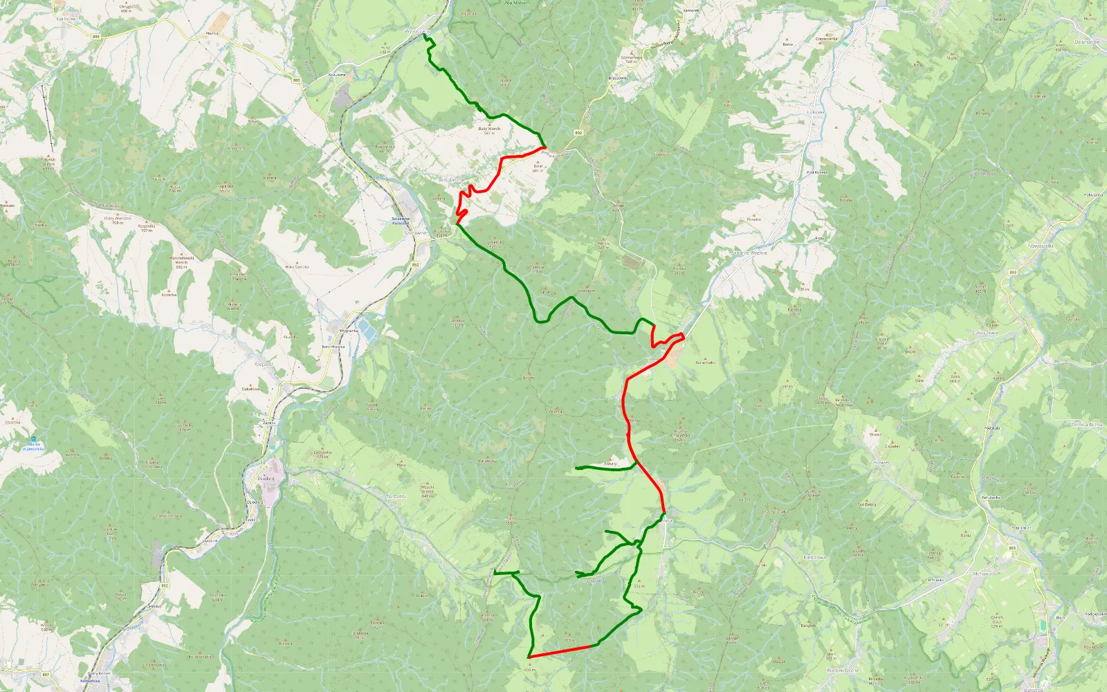 Mapa trasy Bieszczady próby offroad - 29.8 km trasy offroad, Powiat Sanocki