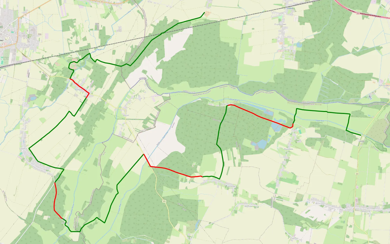 Mapa trasy Henrykowo - Długie Stare - 34.3 km trasy offroad, Powiat Górowski