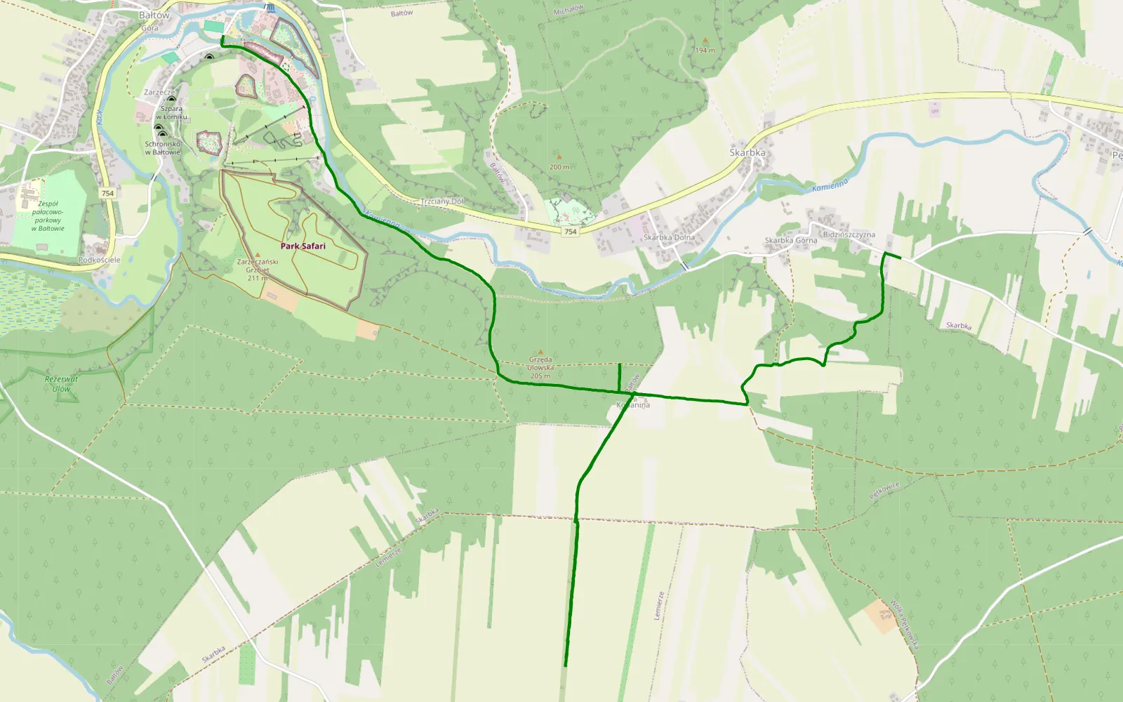Map of Bałtów - Skarbka - 6.4 km offroad trail, Ostrowiec County