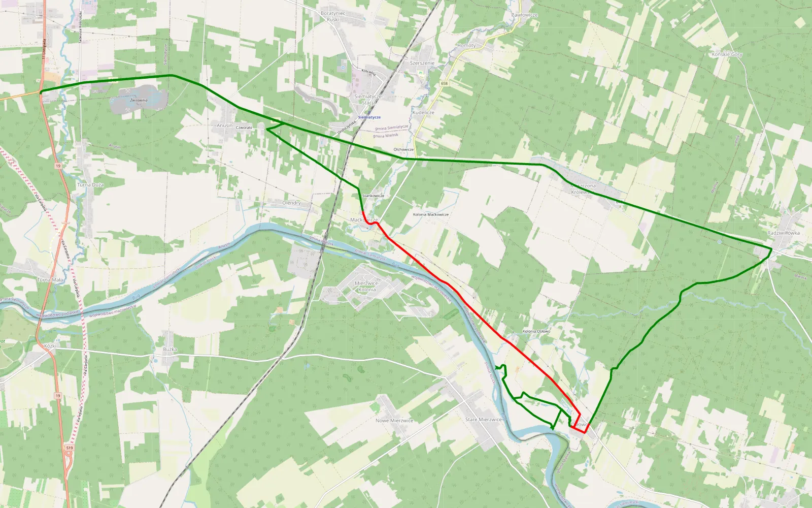 Mapa trasy Walendziuki - 15 km trasy offroad, Powiat Siemiatycki