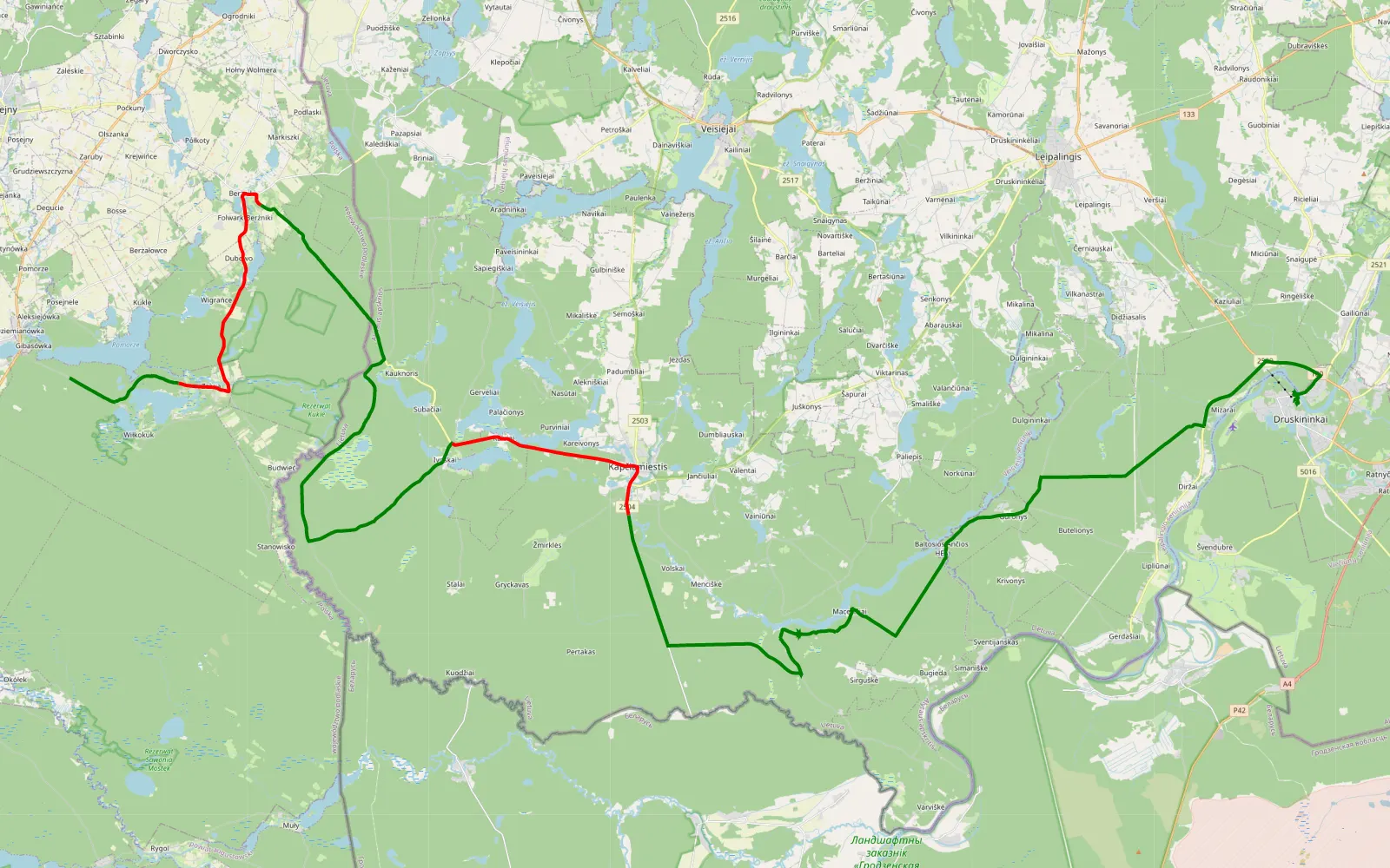 Mapa trasy Giby druskieniki - 67.4 km trasy offroad, Lazdijų rajono savivaldybė