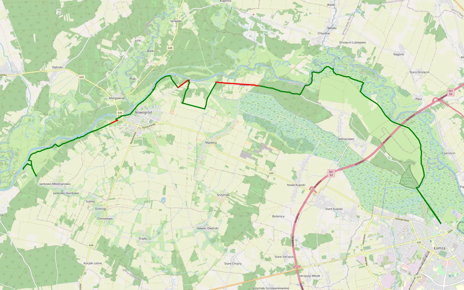 Mapa trasy Kok - 28.4 km trasy offroad, Powiat Łomżyński