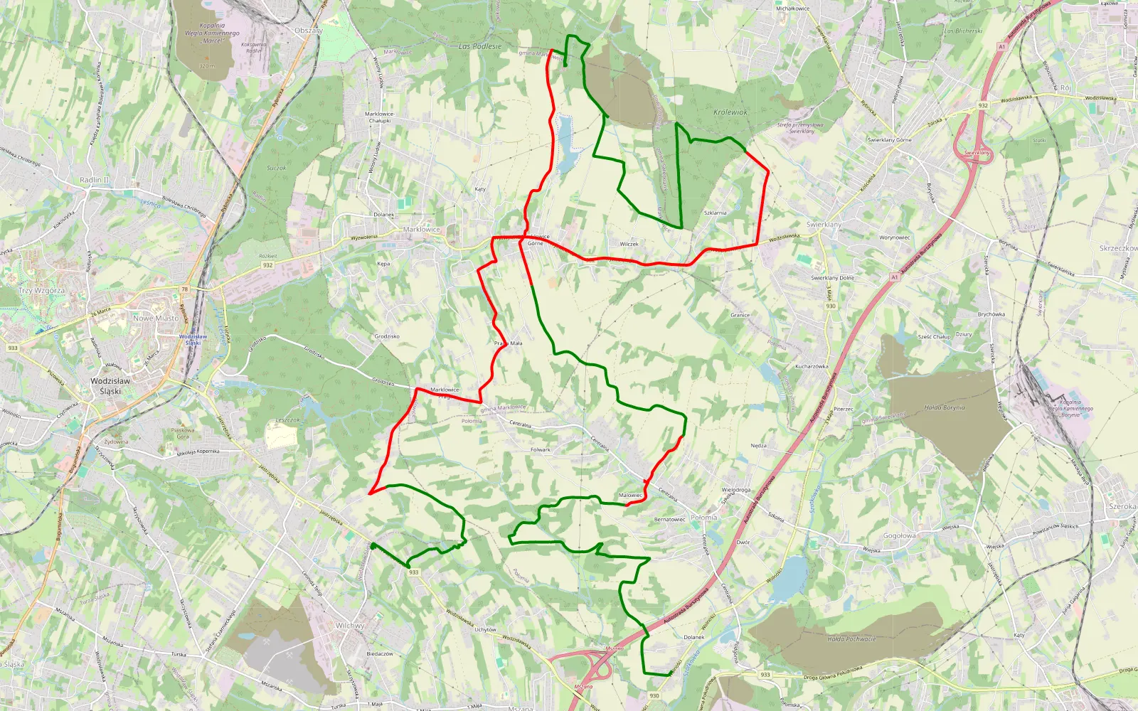 Map of Mszana - Wilchwa nadal przejezdna (nocą). - 27 km offroad trail, Wodzisław County