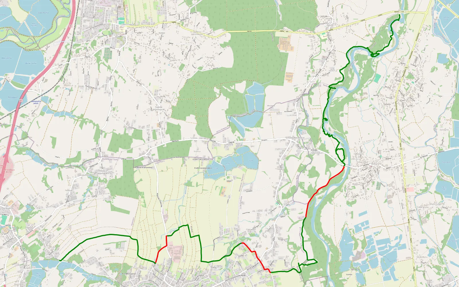 Map of Stara Wieś - Łęki - 15.8 km offroad trail, Oświęcim County